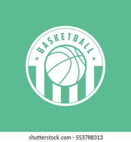 Basketball Emblem Flat Icon On Green Background