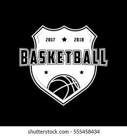 Basketball Emblem Flat Icon On Black Background