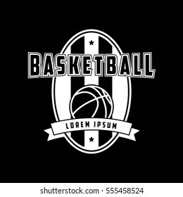 Basketball Emblem Flat Icon On Black Background
