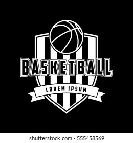 Basketball Emblem Flat Icon On Black Background