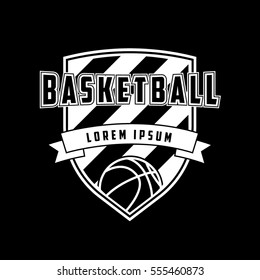 Basketball Emblem Flat Icon On Black Background