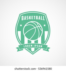 Basketball Emblem Green Flat Icon On White Background