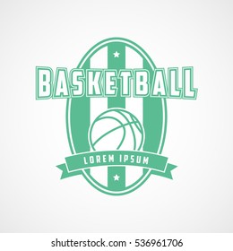 Basketball Emblem Green Flat Icon On White Background