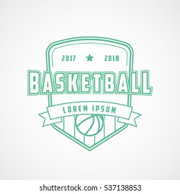 Basketball Emblem Green Line Icon On White Background