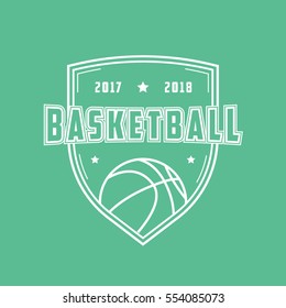 Basketball Emblem Line Icon On Green Background