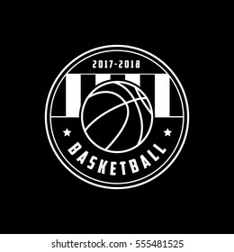 Basketball Emblem Line Icon On Black Background