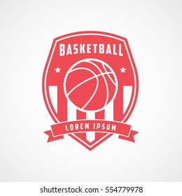 Basketball Emblem Red Flat Icon On White Background
