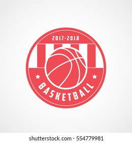Basketball Emblem Red Flat Icon On White Background