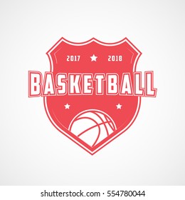 Basketball Emblem Red Flat Icon On White Background
