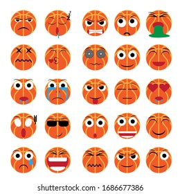 basketball emoticon vector bundle set