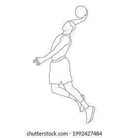 Basketball. Empty contour silhouette of a basketball player with a ball. Flat Style