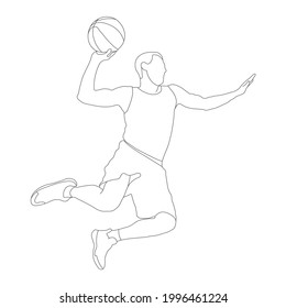 Basketball. Empty contour silhouette of a basketball player with a ball. Flat Style