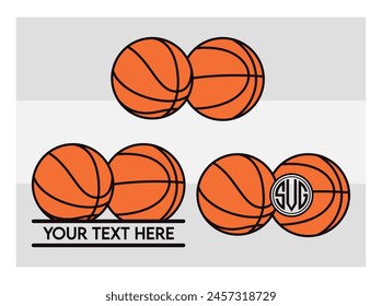 Basketball Eps, Basketball Silhouette, Fire Basketball, Ball, Clipart, Basketball Monogram, Circle Monogram , Split Monogram