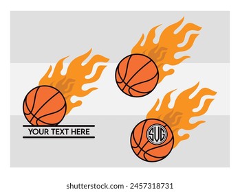 Basketball Eps, Basketball Silhouette, Fire Basketball, Ball, Clipart, Basketball Monogram, Circle Monogram , Split Monogram