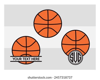 Basketball Eps, Basketball Silhouette, Fire Basketball, Ball, Clipart, Basketball Monogram, Circle Monogram , Split Monogram