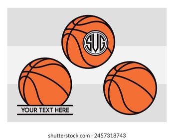 Basketball Eps, Basketball Silhouette, Fire Basketball, Ball, Clipart, Basketball Monogram, Circle Monogram , Split Monogram