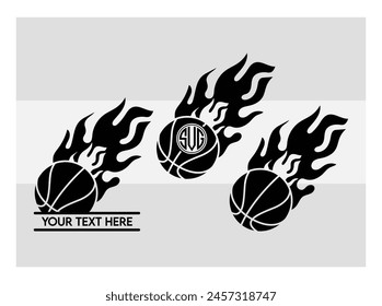 Basketball Eps, Basketball Silhouette, Fire Basketball, Ball, Clipart, Basketball Monogram, Circle Monogram , Split Monogram