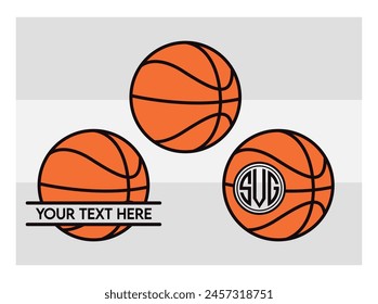 Basketball Eps, Basketball Silhouette, Fire Basketball, Ball, Clipart, Basketball Monogram, Circle Monogram , Split Monogram