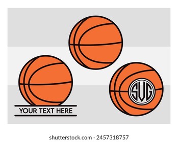 Basketball Eps, Basketball Silhouette, Fire Basketball, Ball, Clipart, Basketball Monogram, Circle Monogram , Split Monogram