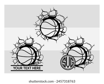 Basketball Eps, Basketball Silhouette, Fire Basketball, Ball, Clipart, Basketball Monogram, Circle Monogram , Split Monogram