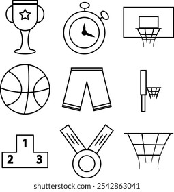 basketball equipment icon set minimalist design