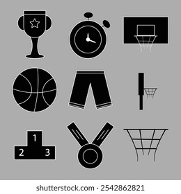 Basketball equipment icon set. Vector Illustration
