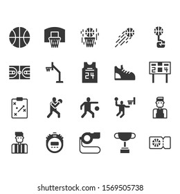 Basketball equipments and activities icon set