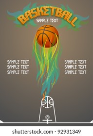 Basketball event poster with ball in flames