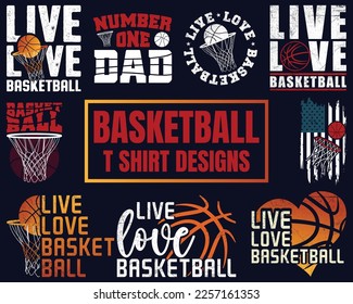 Basketball Eye-Catching and High-Quality Bundle T-shirt Print Design in Illustration. Eps-10.