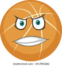 Baloncesto con expresión facial en ilustración de fondo blanco
