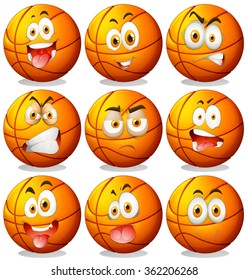 Basketball with facial expressions illustration