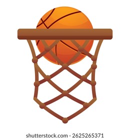 Basketball falling into hoop scoring three points during championship