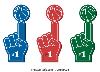 Basketball Fan, Number 1 Fan. Red Foam Finger, Vector Illustration