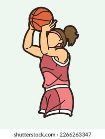Basketball Female Player Action Cartoon Sport Graphic Vector