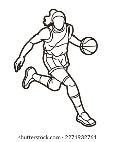 Basketball Female Player Action Cartoon Sport Graphic Vector