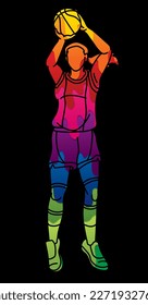 Basketball Female Player Action Cartoon Sport Graphic Vector