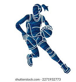 Basketball Female Player Action Cartoon Sport Graphic Vector