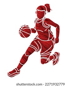 Basketball Female Player Action Cartoon Sport Graphic Vector