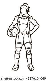 Basketball Female Player Action Cartoon Sport Graphic Vector