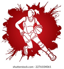 Basketball Female Player Action Cartoon Sport Graphic Vector