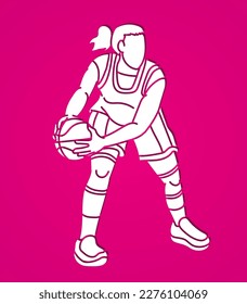 Basketball Female Player Action Cartoon Sport Graphic Vector