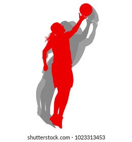 Basketball female silhouette vector background concept in red isolated on white