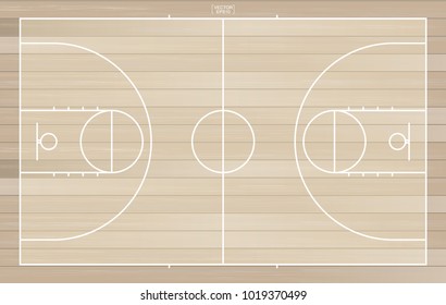 Basketball field for background. Top view of basketball court with line pattern area. Vector illustration.