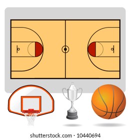 basketball field, ball and objects vector