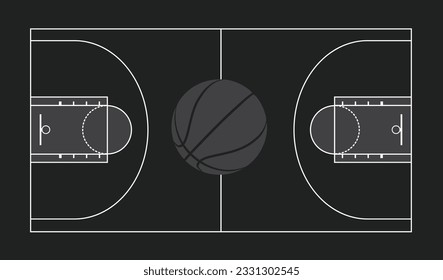 Campo de baloncesto y pelota. vector