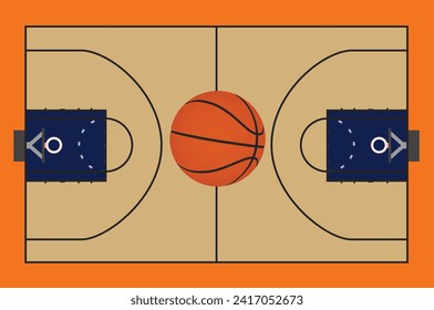 Campo de baloncesto y pelota. vector