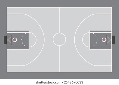 Campo de baloncesto y pelota. Vector