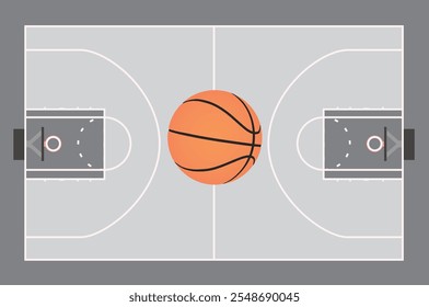 Campo de baloncesto y pelota. Vector