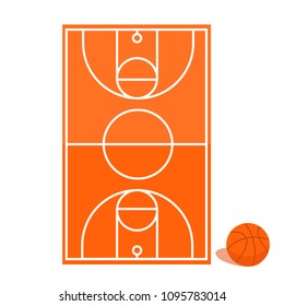 Basketball field, court, arena, ground with ball, line Modern flat cartoon style vector illustration icons. Isolated on white background. Basketball set. Basketball flour. College sport wood arena.