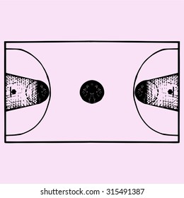 Basketball field, court, top view, doodle style, sketch illustration